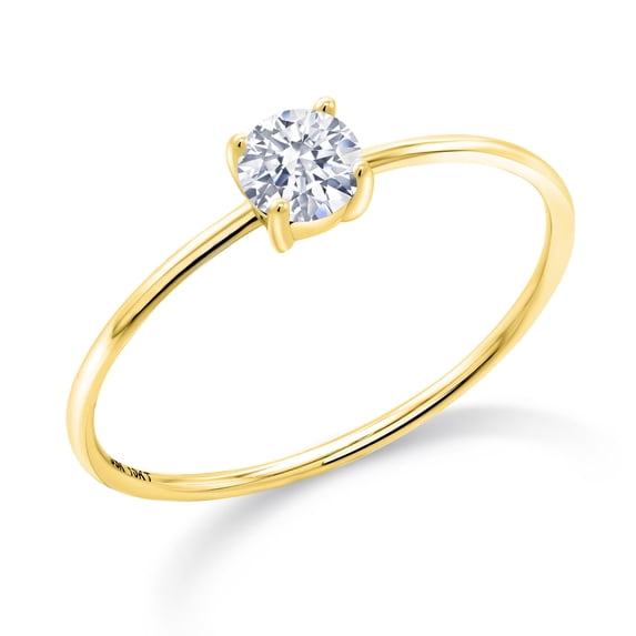 Gem Stone King 10K Yellow Gold White Zirconia Engagement Ring for Women | 0.25 Cttw | Round 4MM | Gemstone Birthstone | Size 9