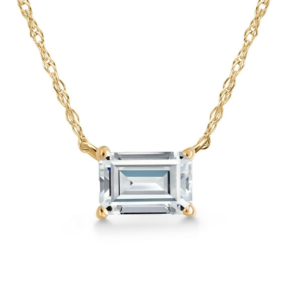 Gem Stone King 10K Yellow Gold White Zirconia Pendant Necklace for Women | 0.66 Cttw | Gemstone Birthstone | Octagon 6X4MM | With 18 inch Chain