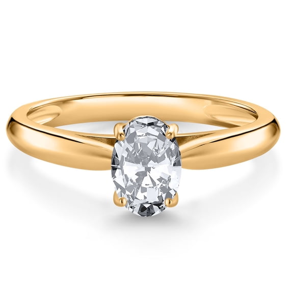 Gem Stone King 10K Yellow Gold White Zirconia Solitaire Engagement Ring for Women (1.50 Cttw, Oval 7X5MM, Gemstone Birthstone, Size 9)