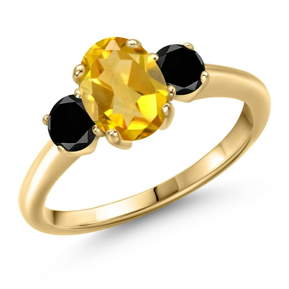 Gem Stone King 10K Yellow Gold Yellow Citrine and Black Diamond Engagement Ring for Women | 1.84 Cttw | Oval 8X6MM | Gemstone November Birthstone | Size 8
