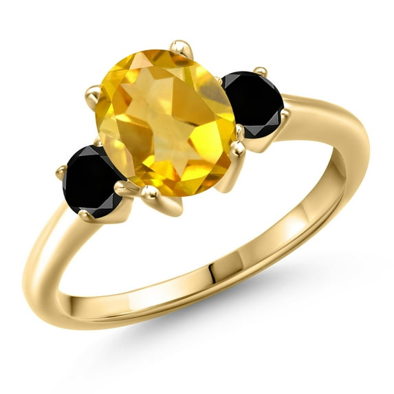 Gem Stone King 10K Yellow Gold Yellow Citrine and Black Diamond Engagement Ring for Women | 2.04 Cttw | Oval 9X7MM | Gemstone November Birthstone | Size 8