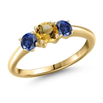 Gem Stone King 10K Yellow Gold Yellow Citrine and Blue Created Sapphire Engagement Ring for Women | 0.95 Cttw | Round 5MM | Gemstone November Birthstone | Size 7