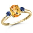 thumbnail image 1 of Gem Stone King 10K Yellow Gold Yellow Citrine and Blue Created Sapphire 3-Stone Ring for Women | 1.53 Cttw | Oval Checkerboard 8X6MM | Gemstone November Birthstone | Size 5, 1 of 6