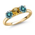 thumbnail image 1 of Gem Stone King 10K Yellow Gold Yellow Citrine and Blue Moissanite Engagement Ring for Women | 1.45 Cttw | Round 5MM | Gemstone November Birthstone | Size 7, 1 of 6