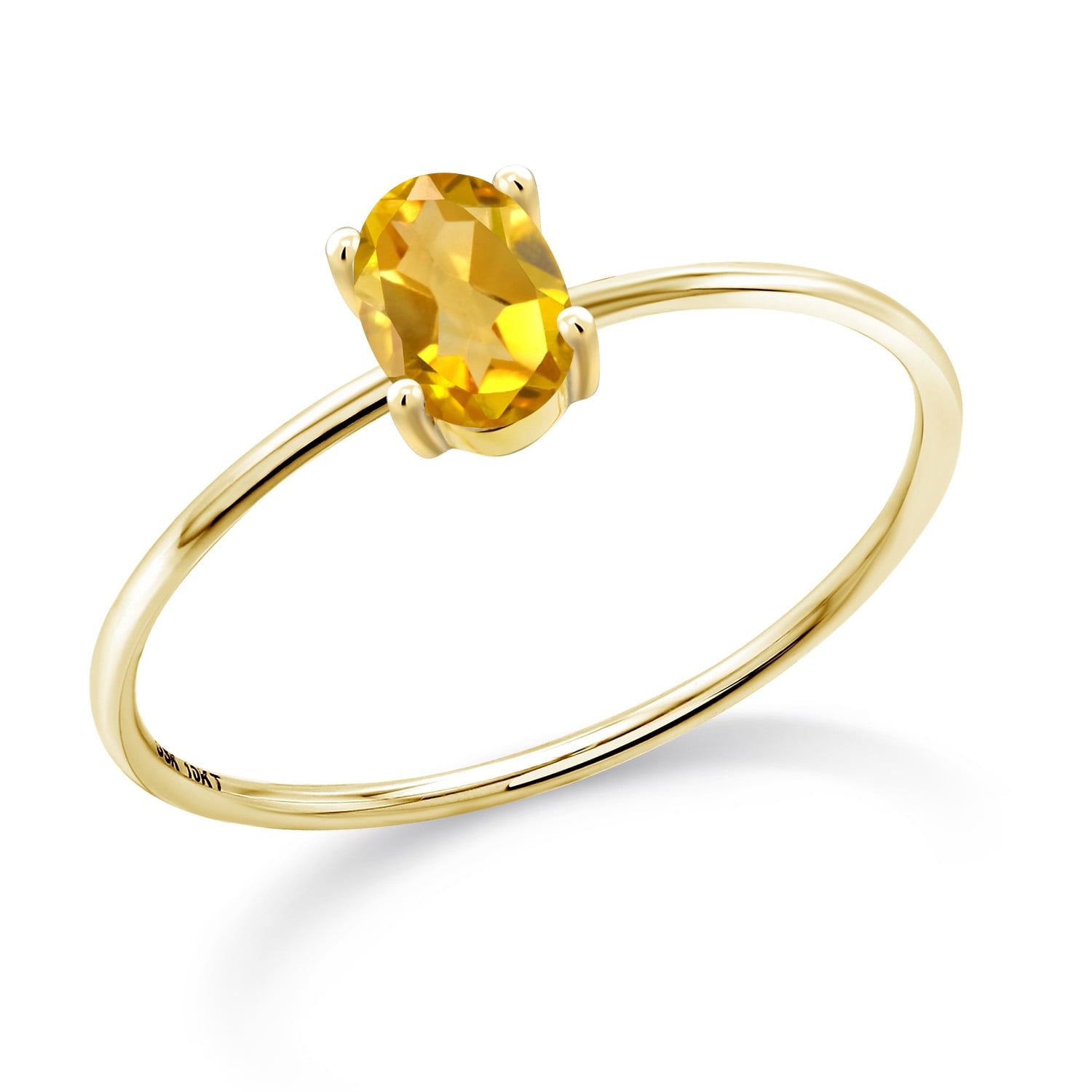 Gem Stone King 10K Yellow Gold Yellow Citrine Engagement Ring for Women (0.45 Cttw, Oval 6X4MM, Gemstone Birthstone)