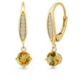 thumbnail image 1 of Gem Stone King 10K Yellow Gold Yellow Citrine and Lab Grown Diamond Dangle Earrings for Women | 0.74 Cttw | Gemstone November Birthstone | Round 4.5MM, 1 of 6