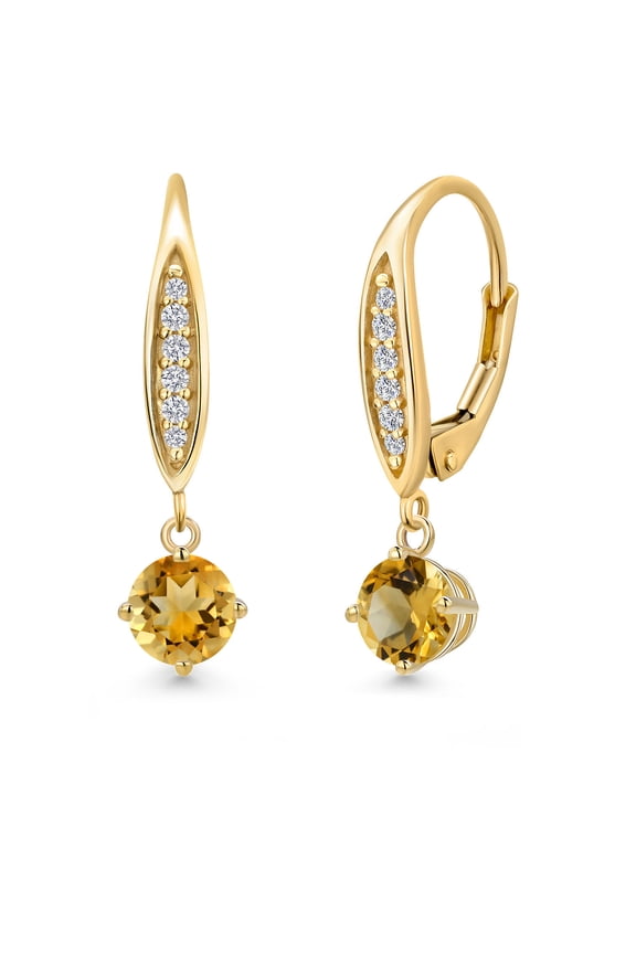 10K Yellow Gold Yellow Citrine and Lab Grown Diamond Dangle Earrings for Women | 0.74 Cttw | Gemstone November Birthstone | Round 4.5MM