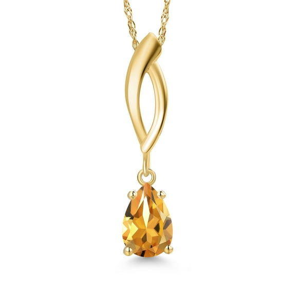 Gem Stone King 10K Yellow Gold Yellow Citrine Pendant Necklace for Women | 0.84 Cttw | Gemstone November Birthstone | Pear Shape 7X5MM | With 18 inch Chain