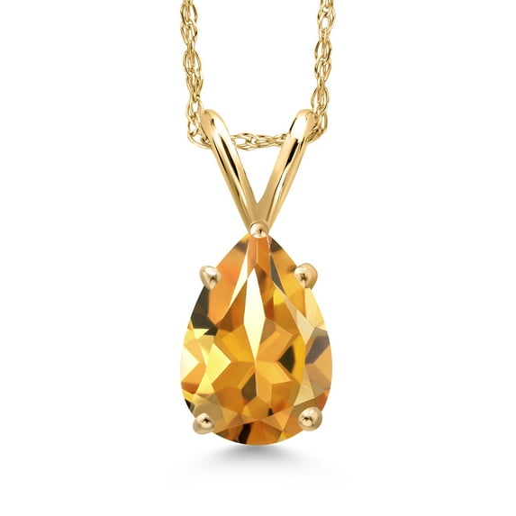 Gem Stone King 10K Yellow Gold Yellow Citrine Pendant Necklace for Women | 1.11 Cttw | Gemstone November Birthstone | Pear Shape 8X6MM | With 18 inch Chain