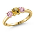 thumbnail image 1 of Gem Stone King 10K Yellow Gold Yellow Citrine and Pink Lab Grown Diamond Engagement Ring for Women | 0.95 Cttw | Round 5MM | Gemstone November Birthstone | Size 8, 1 of 6