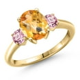 thumbnail image 1 of Gem Stone King 10K Yellow Gold Yellow Citrine and Pink Lab Grown Diamond Engagement Ring for Women | 2.15 Cttw | Oval Checkerboard 9X7MM | Gemstone November Birthstone | Size 8, 1 of 6