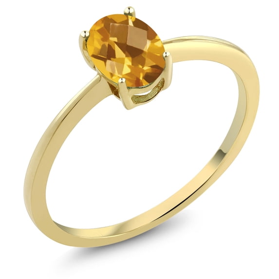 Gem Stone King 10K Yellow Gold Yellow Citrine Solitaire Engagement Ring for Women (0.70 Cttw, Oval Checkerboard 7X5MM, Gemstone November Birthstone, Size 7.5)