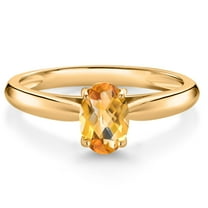 Gem Stone King 10K Yellow Gold Yellow Citrine Solitaire Engagement Ring for Women (0.73 Cttw, Oval Checkerboard 7X5MM, Gemstone November Birthstone, Size 7)