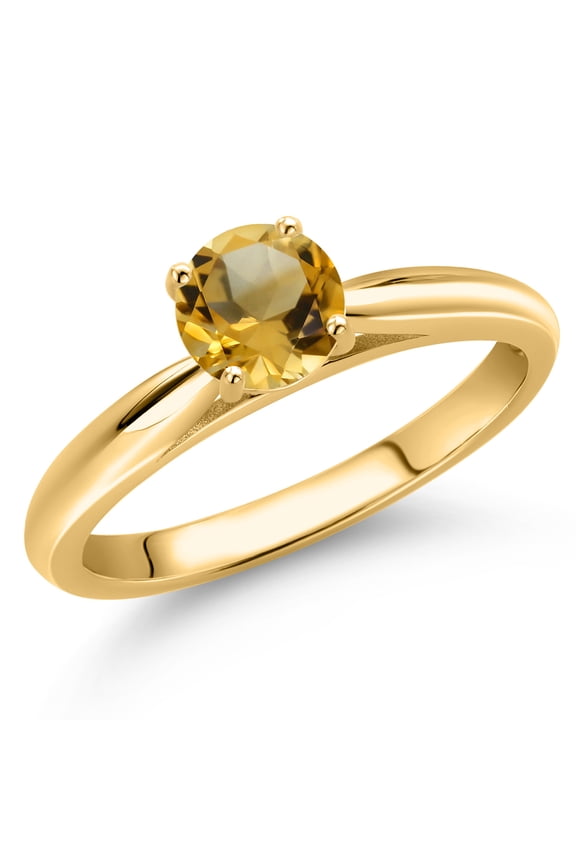 10K Yellow Gold Yellow Citrine Solitaire Engagement Ring for Women | 0.45 Cttw | Round 5MM | Gemstone November Birthstone | Size 9