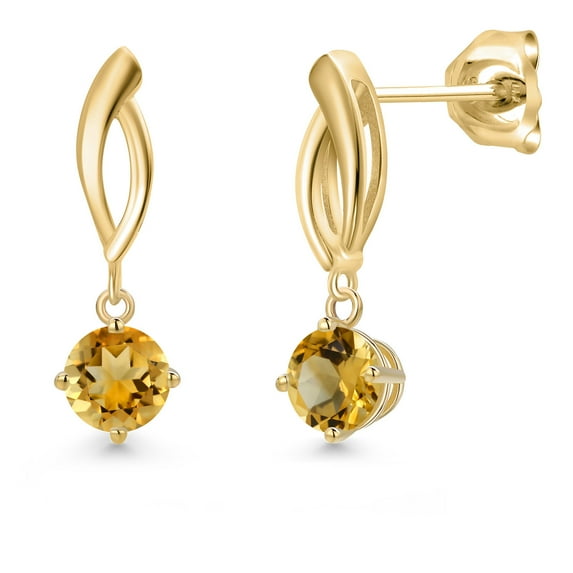 Gem Stone King 10K Yellow Gold Yellow Citrine Stud Dangle Earrings for Women | 0.64 Cttw | Gemstone November Birthstone | Round 4.5MM