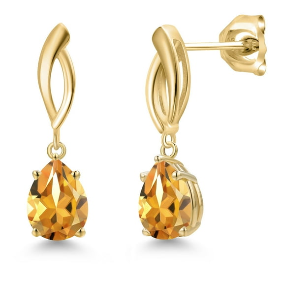 Gem Stone King 10K Yellow Gold Yellow Citrine Stud Dangle Earrings for Women | 2.23 Cttw | Gemstone November Birthstone | Pear Shape 8X6MM