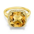 thumbnail image 1 of Gem Stone King 10K Yellow Gold Yellow Citrine and White Created Sapphire Ring for Women | 6.09 Cttw | Center Cushion Cut 12MM | Gemstone November Birthstone | Size 5 to 9, 1 of 5