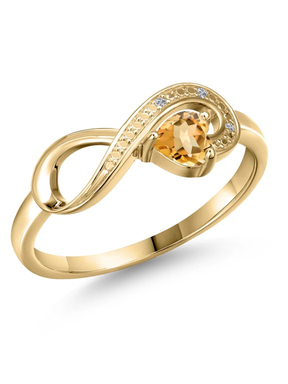 10K Yellow Gold Yellow Citrine and White Diamond Accent Infinity Ring for Women (0.23 Cttw, Heart Shape 4MM, Gemstone November Birthstone, Size 6)