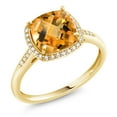 thumbnail image 1 of Gem Stone King 10K Yellow Gold Yellow Citrine and White Diamond Women's Engagement Ring (2.25 Cttw, Cushion Checkerboard 8MM, Available in Size 5, 6, 7, 8, 9), 1 of 6