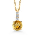thumbnail image 1 of Gem Stone King 10K Yellow Gold Yellow Citrine and White Lab Grown Diamond Pendant Necklace for Women (0.77 Cttw, Round 5MM, Gemstone November Birthstone, with 18 inch Chain), 1 of 5