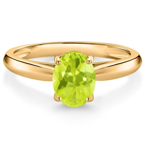 Gem Stone King 10K Yellow Gold Yellow Lemon Quartz Solitaire Engagement Ring for Women (1.10 Cttw, Oval 8X6MM, Gemstone Birthstone, Available in Size 5, 6, 7, 8, 9)