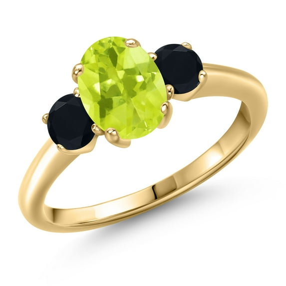 Gem Stone King 10K Yellow Gold Yellow Lemon Quartz and Black Onyx Engagement Ring for Women | 1.54 Cttw | Oval 8X6MM | Gemstone Birthstone | Size 6