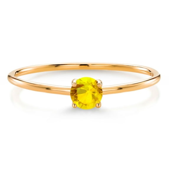 Gem Stone King 10K Yellow Gold Yellow Sapphire Solitaire Engagement Ring for Women (0.16 Cttw, Round 3.5MM, Gemstone September Birthstone, Size 7)