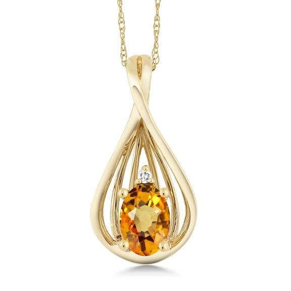 Gem Stone King 10K Yellow Gold Yellow Sapphire and White Diamond Teardrop Pendant Necklace for Women (0.55 Cttw, Gemstone September Birthstone, Oval 6X4MM, with 18 inch Chain)
