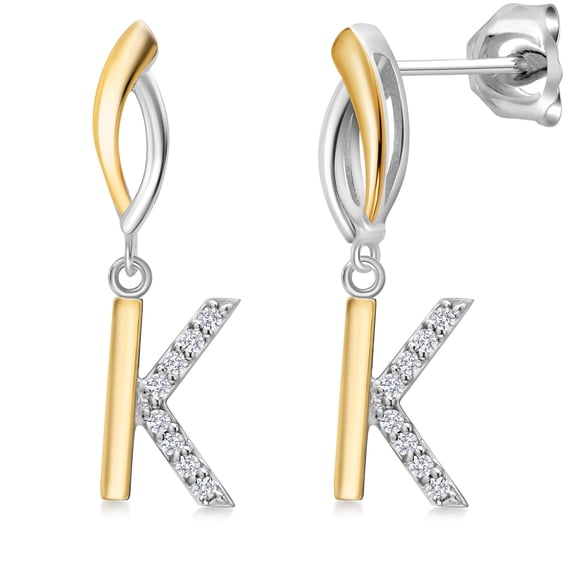 Gem Stone King 10K Yellow Gold and 925 Sterling Silver White Lab Grown Diamond Initial Letter Charm Dangling Earrings for Women by Keren Hanan