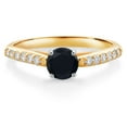 thumbnail image 1 of Gem Stone King 10K Yellow and White Gold Black Onyx and White Lab Grown Diamond Engagement Solitaire Ring (0.66 Cttw, Round 5MM, Gemstone December Birthstone, Available in Size 5, 6, 7, 8, 9), 1 of 4