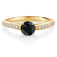 thumbnail image 1 of Gem Stone King 10K Yellow and White Gold Black Sapphire and White Lab Grown Diamond Engagement Solitaire Ring (0.87 Cttw, Round 5MM, Gemstone September Birthstone, Available in Size 5, 6, 7, 8, 9), 1 of 4