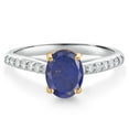 thumbnail image 1 of Gem Stone King 10K Yellow and White Gold Blue Lapis and White Lab Grown Diamond Engagement Ring for Women (1.58 Cttw, Oval 8X6MM, Gemstone Birthstone, Available in Size 5, 6, 7, 8, 9), 1 of 4