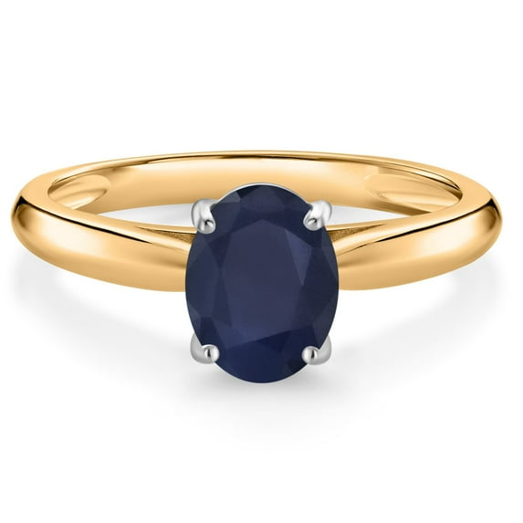 Gem Stone King 10K Yellow and White Gold Blue Sapphire Solitaire Engagement Ring for Women (1.80 Cttw, Oval 8X6MM, Gemstone September Birthstone, Available in Size 5, 6, 7, 8, 9)