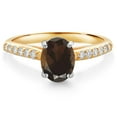 thumbnail image 1 of Gem Stone King 10K Yellow and White Gold Brown Smoky Quartz and White Lab Grown Diamond Engagement Ring for Women (1.38 Cttw, Oval 8X6MM, Gemstone Birthstone, Size 6), 1 of 4