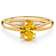 thumbnail image 1 of Gem Stone King 10K Yellow and White Gold Golden Yellow Zirconia Solitaire Engagement Ring for Women (1.21 Cttw, Oval 8X6MM, Gemstone Birthstone, Size 9), 1 of 4