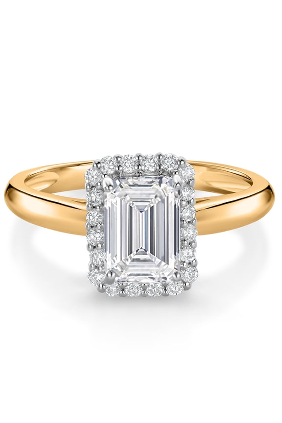 10K Yellow and White Gold IGI Certified Lab Grown Diamond Halo Engagement Ring for Women | 1.70 Cttw | Center Emerald Cut Diamond 1.5 Ct | F-G Color | VS1 Clarity (Size 7)