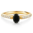 thumbnail image 1 of Gem Stone King 10K Yellow and White Gold Oval Black Onyx and White Lab Grown Diamond Engagement Ring for Women (0.58 Cttw, Gemstone December Birthstone, Available in Size 5, 6, 7, 8, 9), 1 of 4
