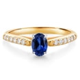 thumbnail image 1 of Gem Stone King 10K Yellow and White Gold Oval Blue Created Sapphire and White Lab Grown Diamond Engagement Ring for Women (0.78 Cttw, Gemstone September Birthstone, Available in Size 5, 6, 7, 8, 9), 1 of 4