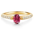 thumbnail image 1 of Gem Stone King 10K Yellow and White Gold Oval Pink Tourmaline and White Lab Grown Diamond Engagement Ring for Women (0.66 Cttw, Gemstone October Birthstone, Available in Size 5, 6, 7, 8, 9), 1 of 4