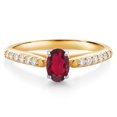 thumbnail image 1 of Gem Stone King 10K Yellow and White Gold Oval Ruby Red Mystic Topaz and White Lab Grown Diamond Engagement Ring for Women (0.68 Cttw, Gemstone Birthstone, Available in Size 5, 6, 7, 8, 9), 1 of 4