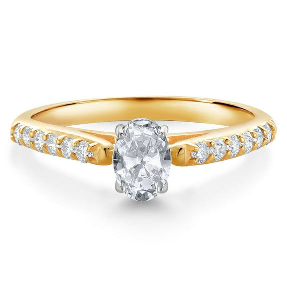 Gem Stone King 10K Yellow and White Gold Oval White Topaz and White Lab Grown Diamond Engagement Ring for Women (0.78 Cttw, Gemstone November Birthstone, Available in Size 5, 6, 7, 8, 9)