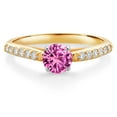 thumbnail image 1 of Gem Stone King 10K Yellow and White Gold Pink Created Sapphire and Lab Grown Diamond Engagement Solitaire Ring (0.73 Cttw, Round 5MM, Gemstone September Birthstone, Available in Size 5, 6, 7, 8, 9), 1 of 4