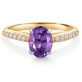 thumbnail image 1 of Gem Stone King 10K Yellow and White Gold Purple Amethyst and White Lab Grown Diamond Engagement Ring for Women (1.33 Cttw, Oval 8X6MM, Gemstone February Birthstone, Size 6), 1 of 4