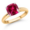 thumbnail image 1 of Gem Stone King 10K Yellow and White Gold Red Created Ruby Soitaire Engagement Ring for Women (2.50 Cttw, Cushion 8MM, Gemstone July Birthstone, Available in Size 5, 6, 7, 8, 9), 1 of 4