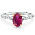 thumbnail image 1 of Gem Stone King 10K Yellow and White Gold Red Created Ruby and White Lab Grown Diamond Engagement Ring for Women (1.53 Cttw, Oval 8X6MM, Gemstone July Birthstone, Available in Size 5, 6, 7, 8, 9), 1 of 4