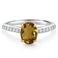 thumbnail image 1 of Gem Stone King 10K Yellow and White Gold Whiskey Quartz and White Lab Grown Diamond Engagement Ring for Women (1.18 Cttw, Oval 8X6MM, Gemstone Birthstone, Available in Size 5, 6, 7, 8, 9), 1 of 4