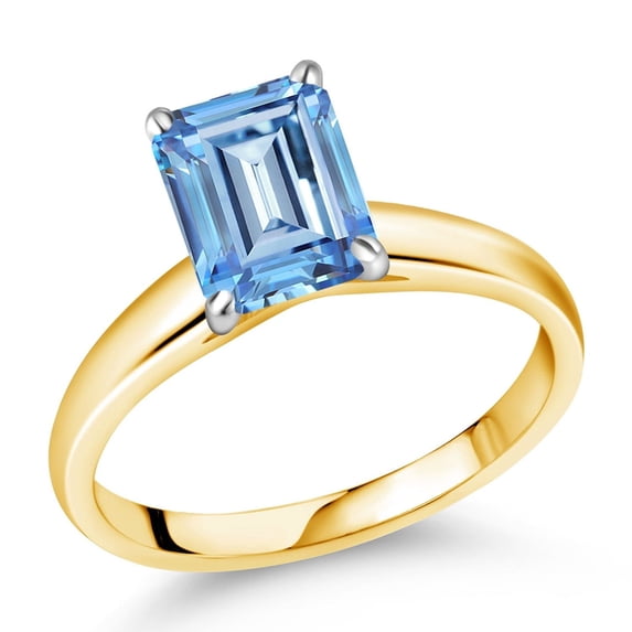 Gem Stone King 10K Yellow and White Gold Ring Solitaire Ring Set with Fancy Blue Zirconia