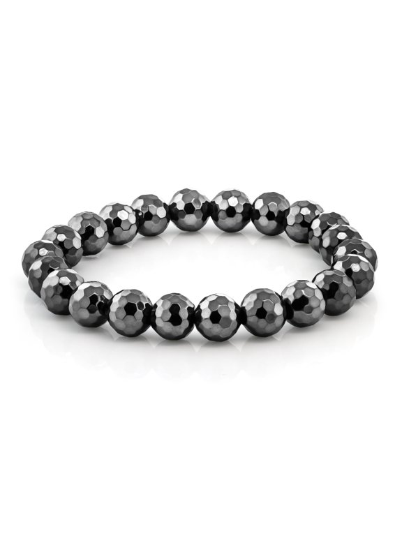 10mm Faceted Black Hematite 7 inch Bracelet For Women