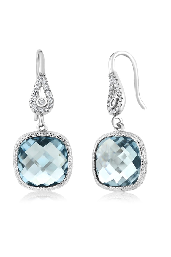11.00 Cttw Simulated Aquamarine Dangle Earrings for Women | 925 Sterling Silver | March Birthstone | Cushion Cut 30X12MM | Fine Jewelry Gifts for Her Mom Women Wife
