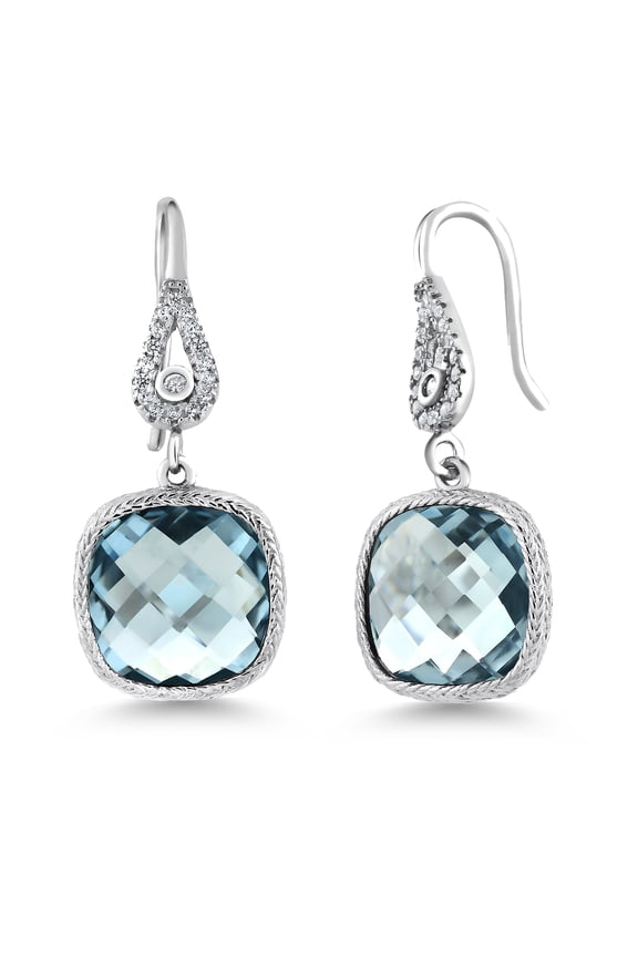 11.00 Cttw Simulated Aquamarine Dangle Earrings for Women | 925 Sterling Silver | March Birthstone | Cushion Cut 30X12MM | Fine Jewelry Gifts for Women Mom Wife Her
